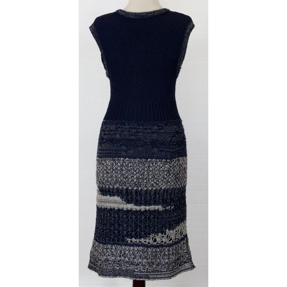 CHANEL MULTIPLE COLORS OF NAVY BLUE CROCHET KNIT SLEEVELESS DRESS 38 - Picture 5 of 8